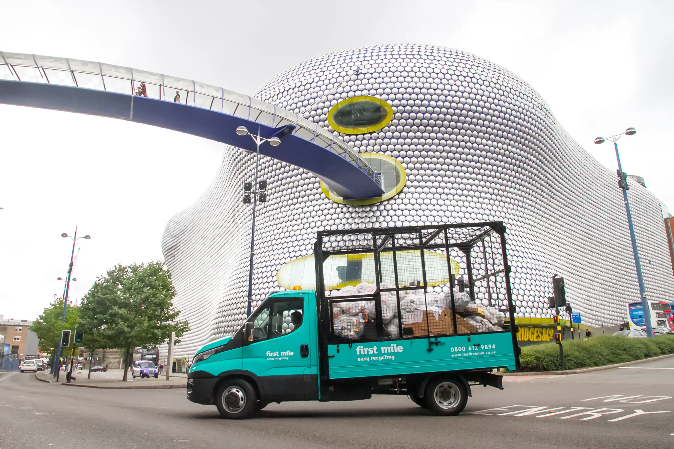 Photo of a First Mile van in front of the Bullring in Birmingham