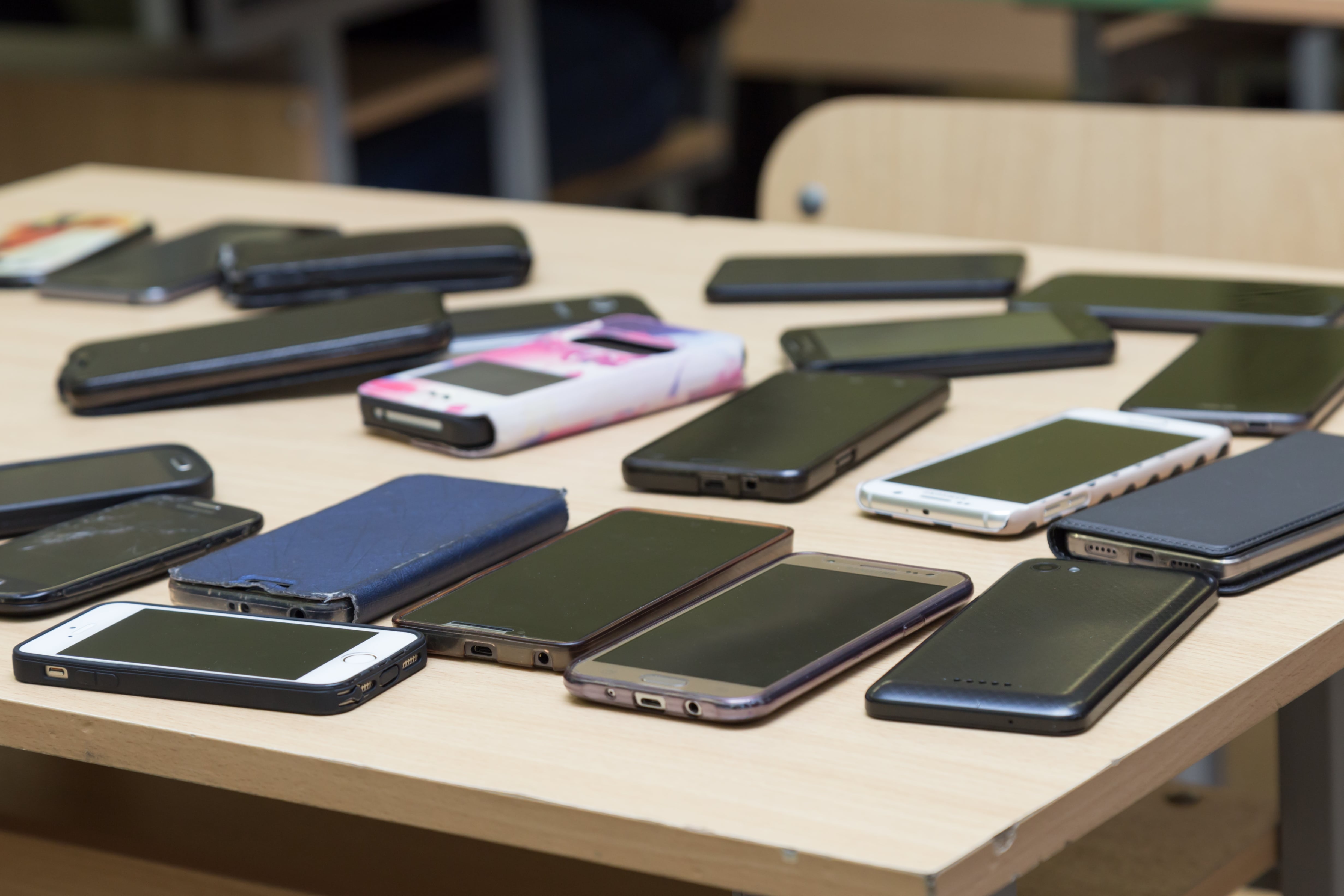 Mobile Phones placed on a table