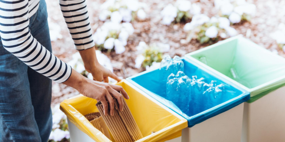 Woman segregating rubbish according to type