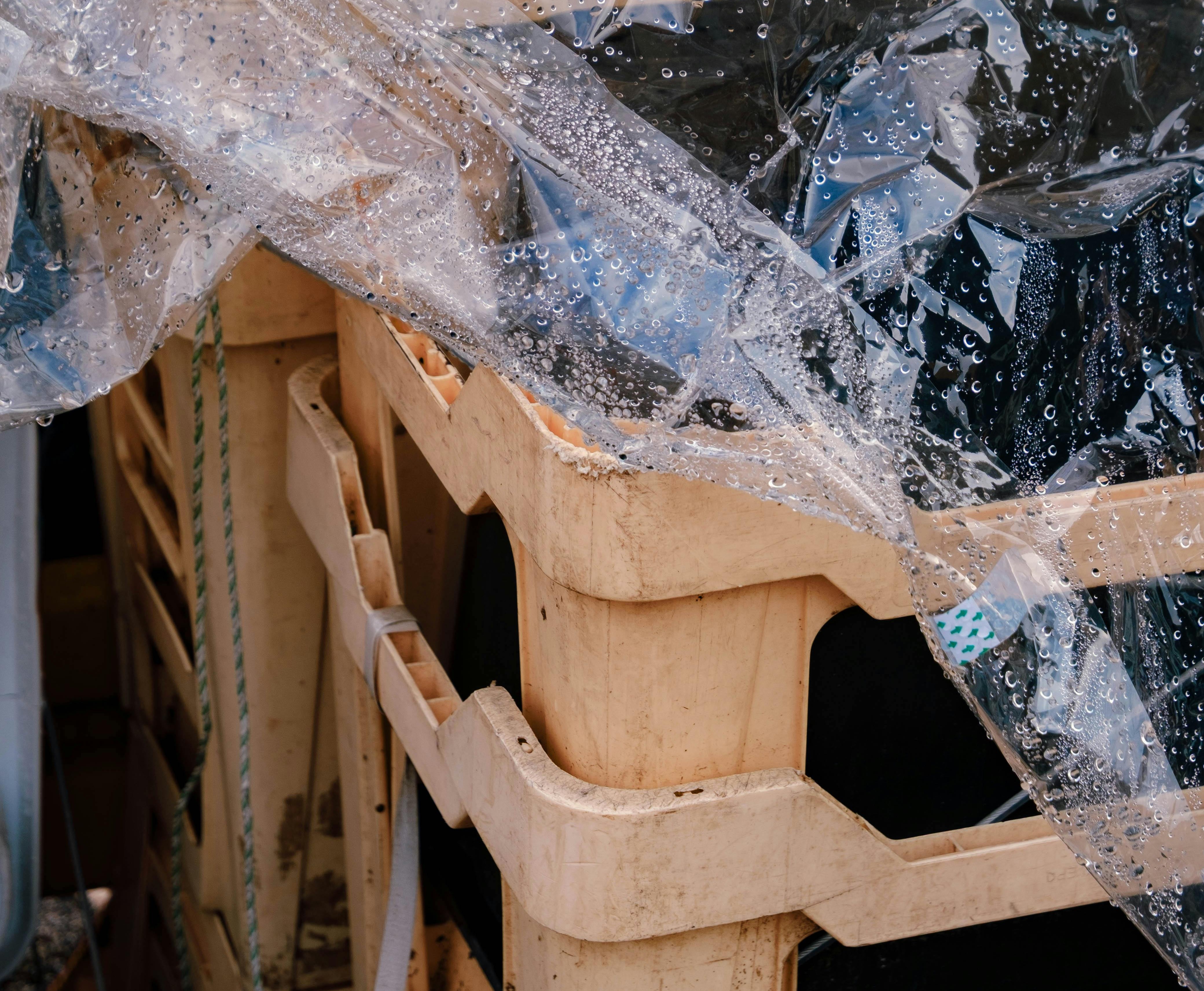 Pallet wood wrapped in plastic