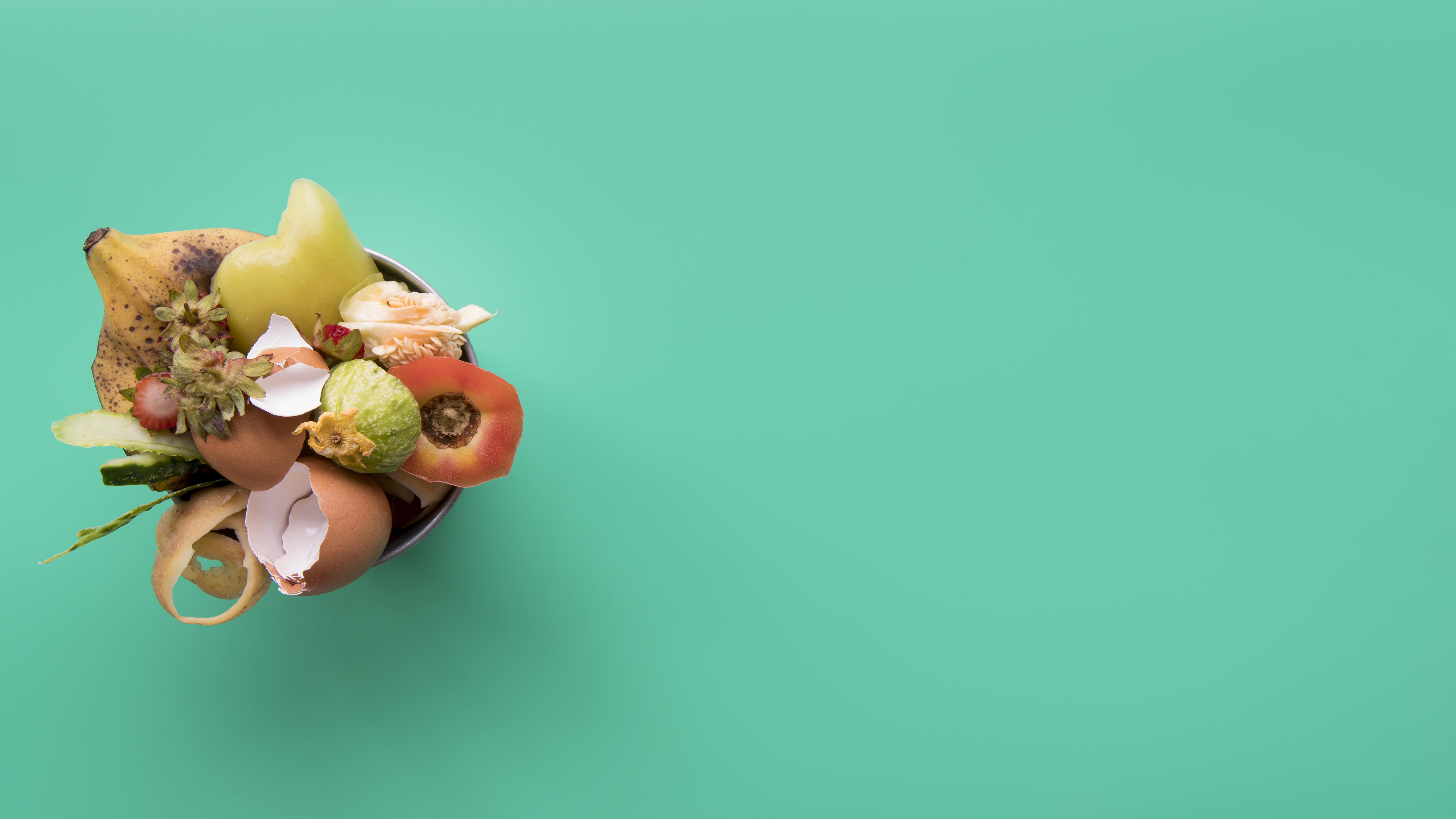 top view of food waste in bin
