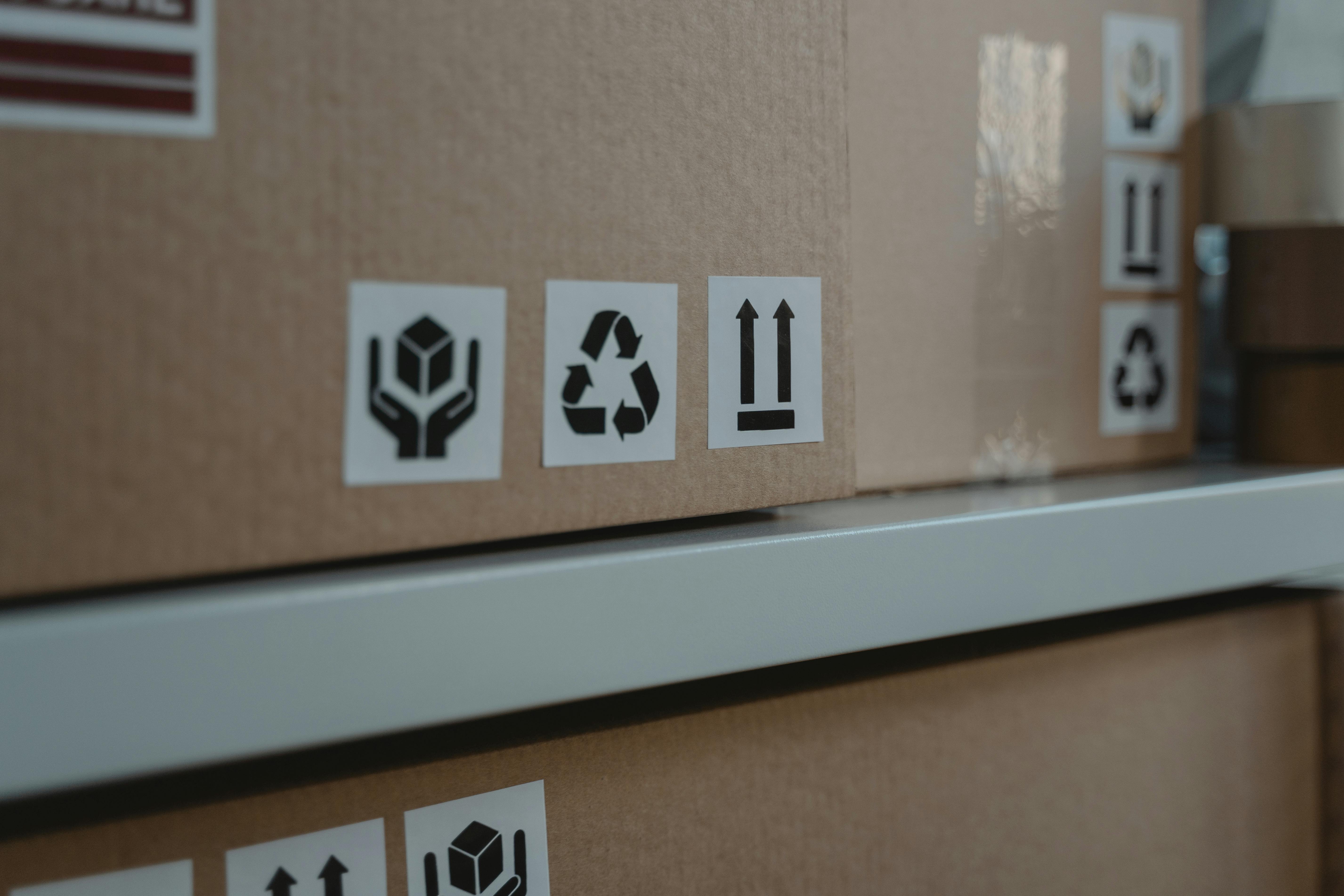 Recycle icons on cardboard box