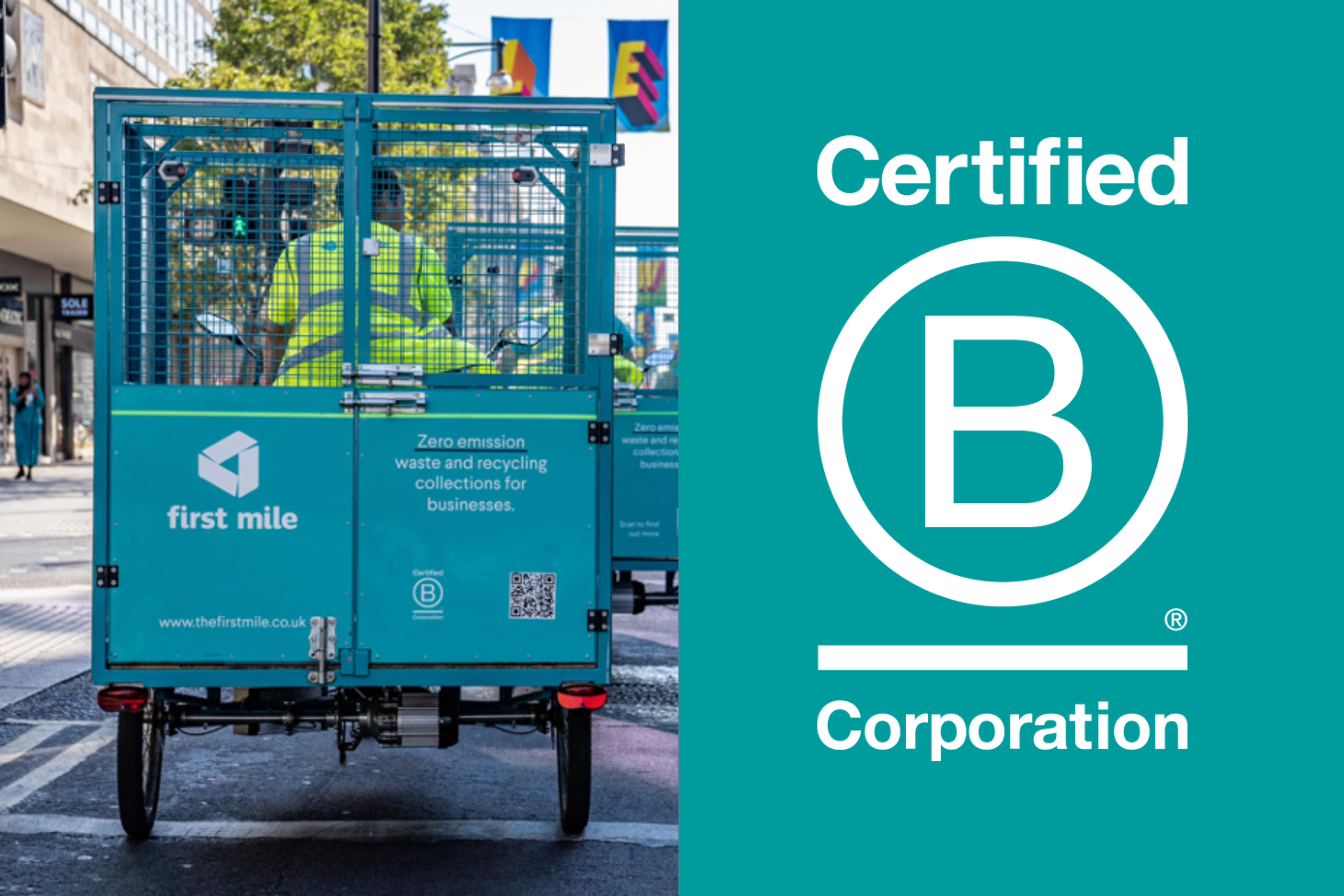 First Mile collections bike with B-Corp logo