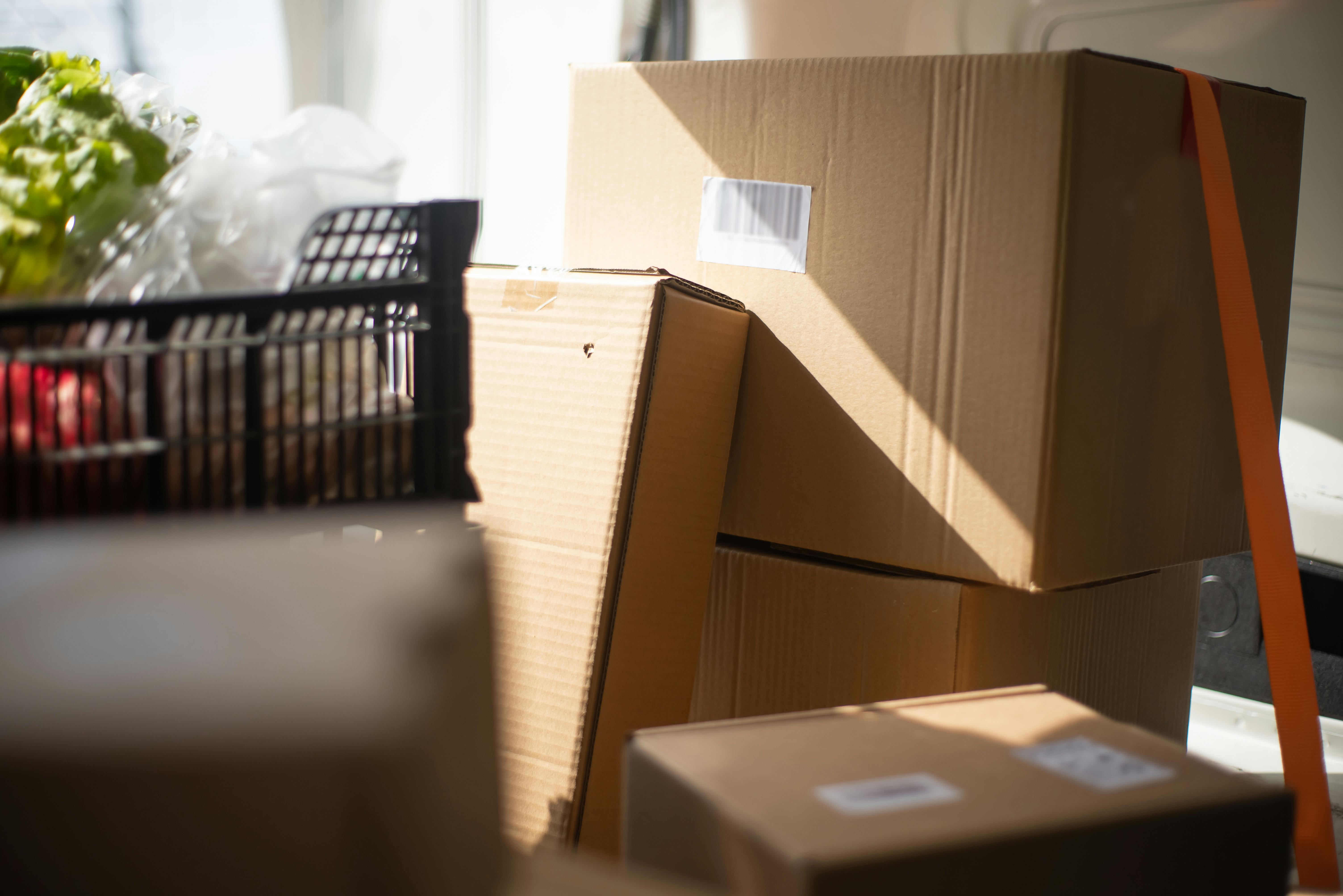 Brown cardboard boxes and food waste