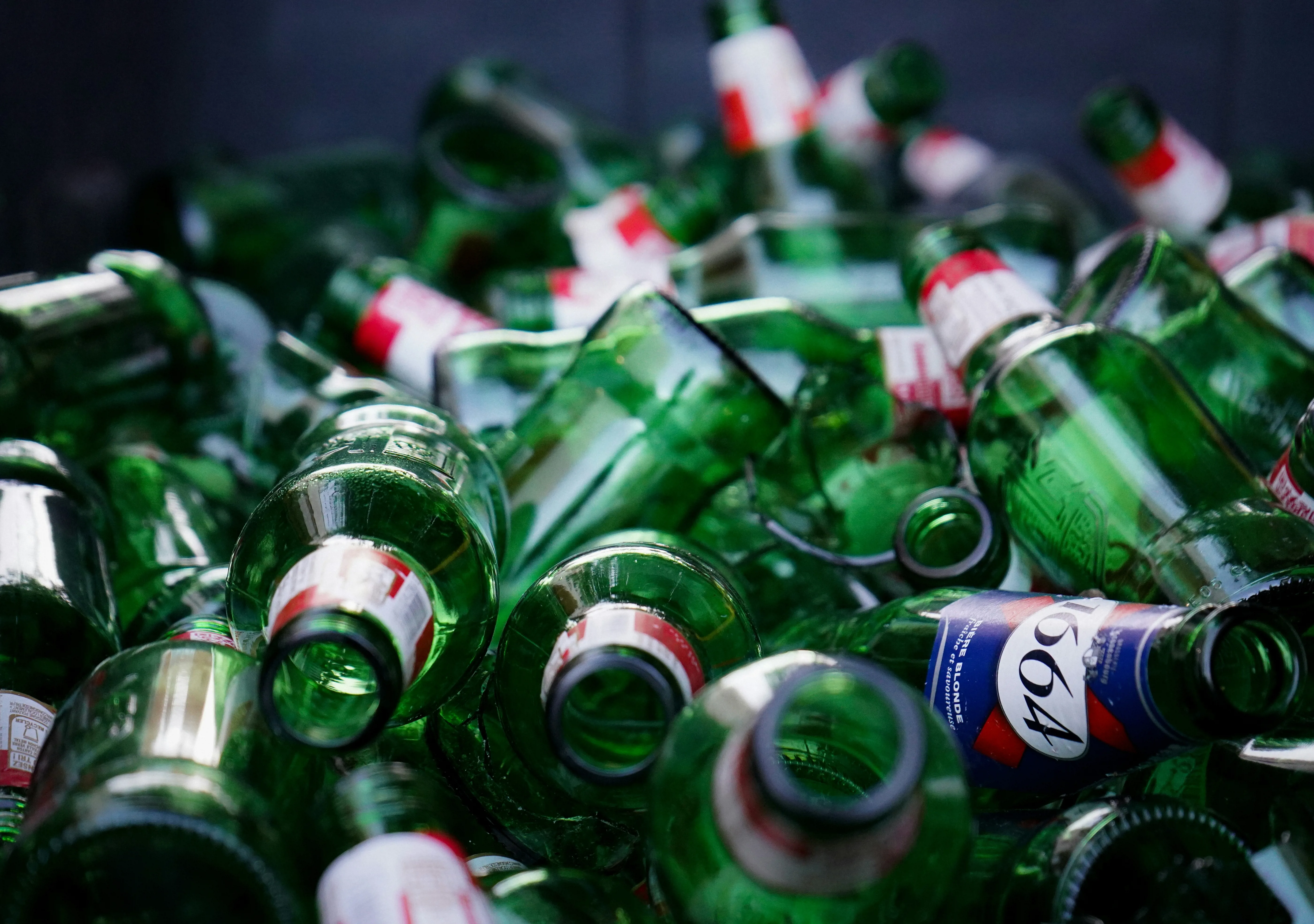 Empty glass beer bottles