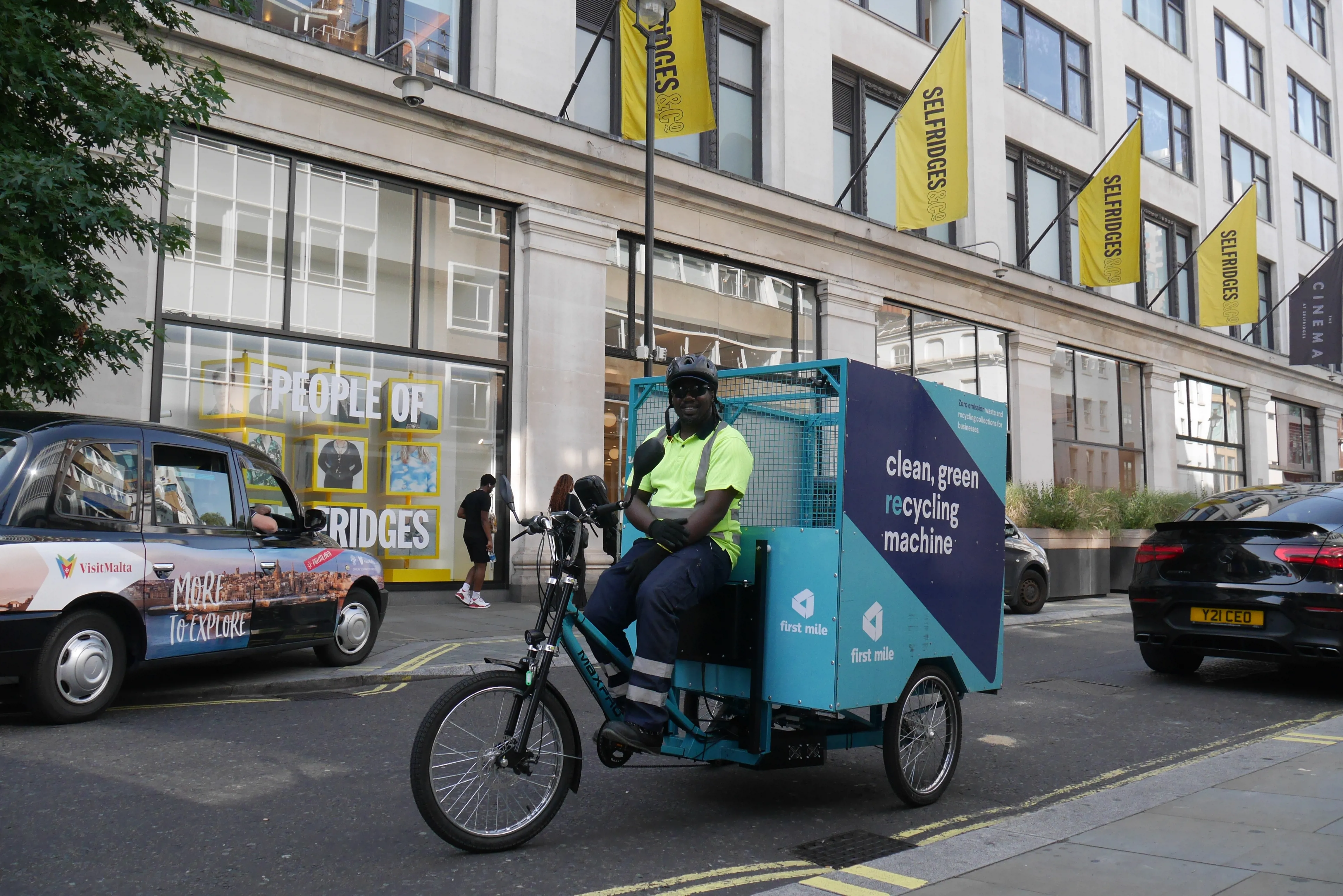 First Mile Cargo Bike able to collect waste in the day on Oxford Street