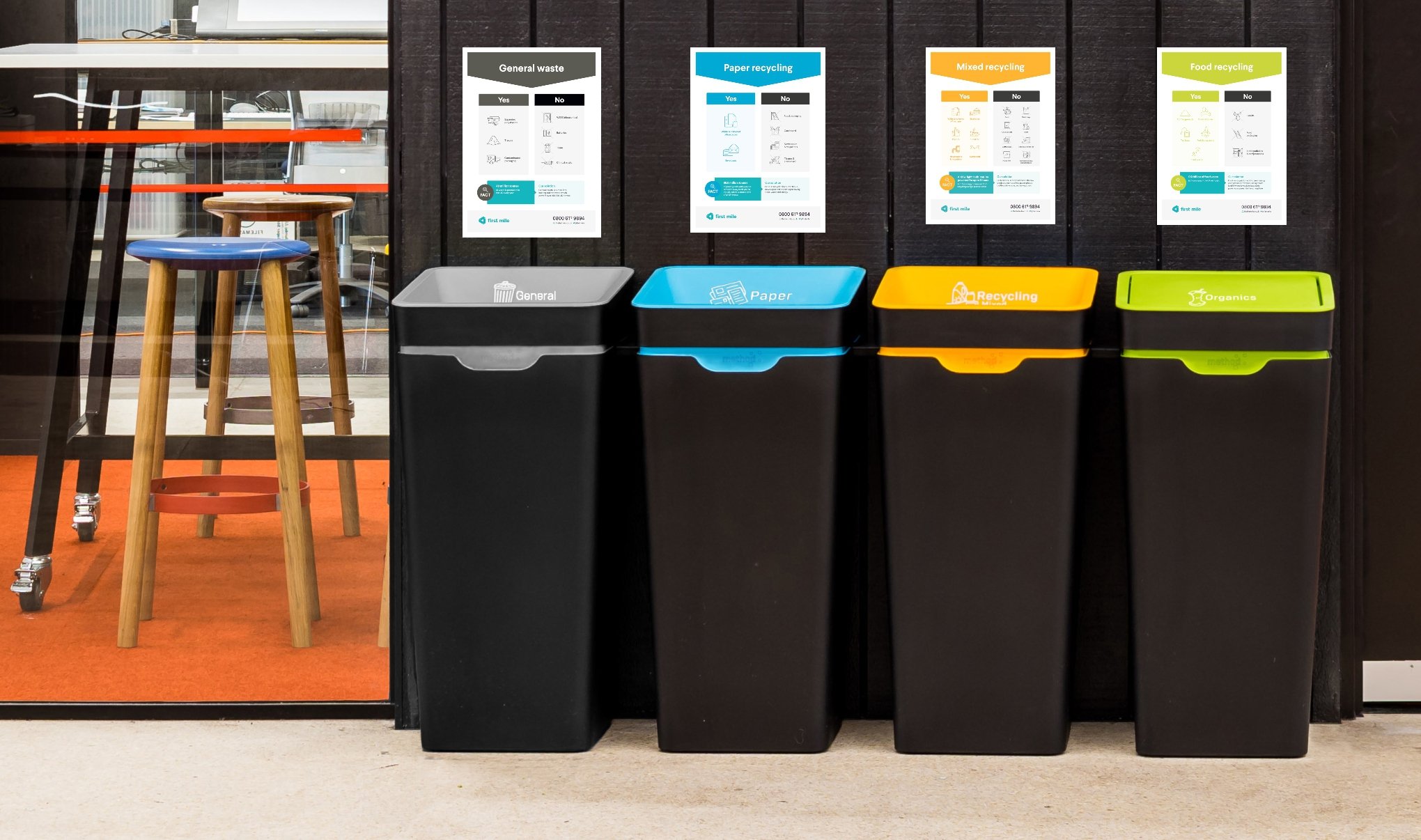 First mile labelled bins and posters