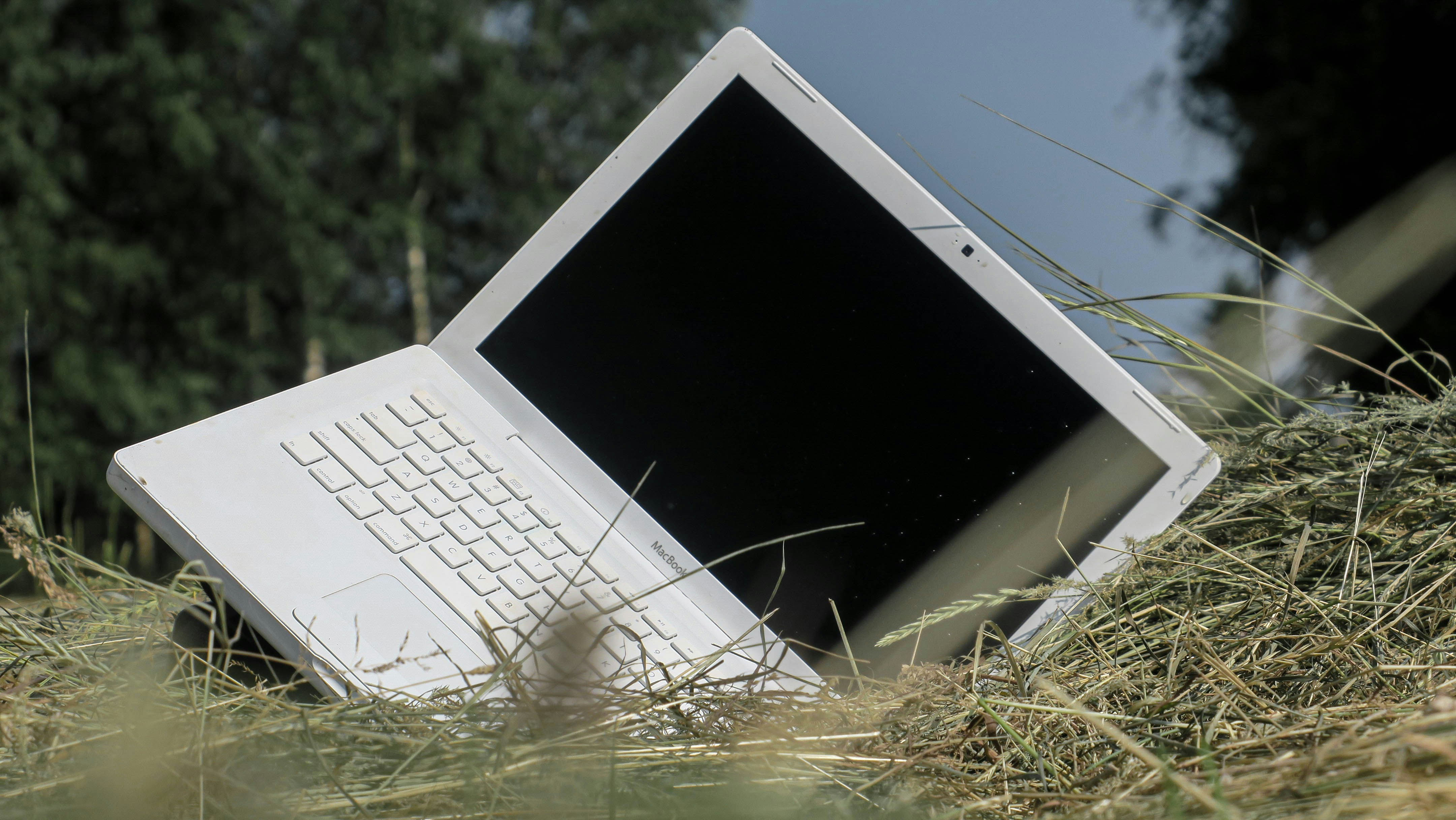 old laptop on grass
